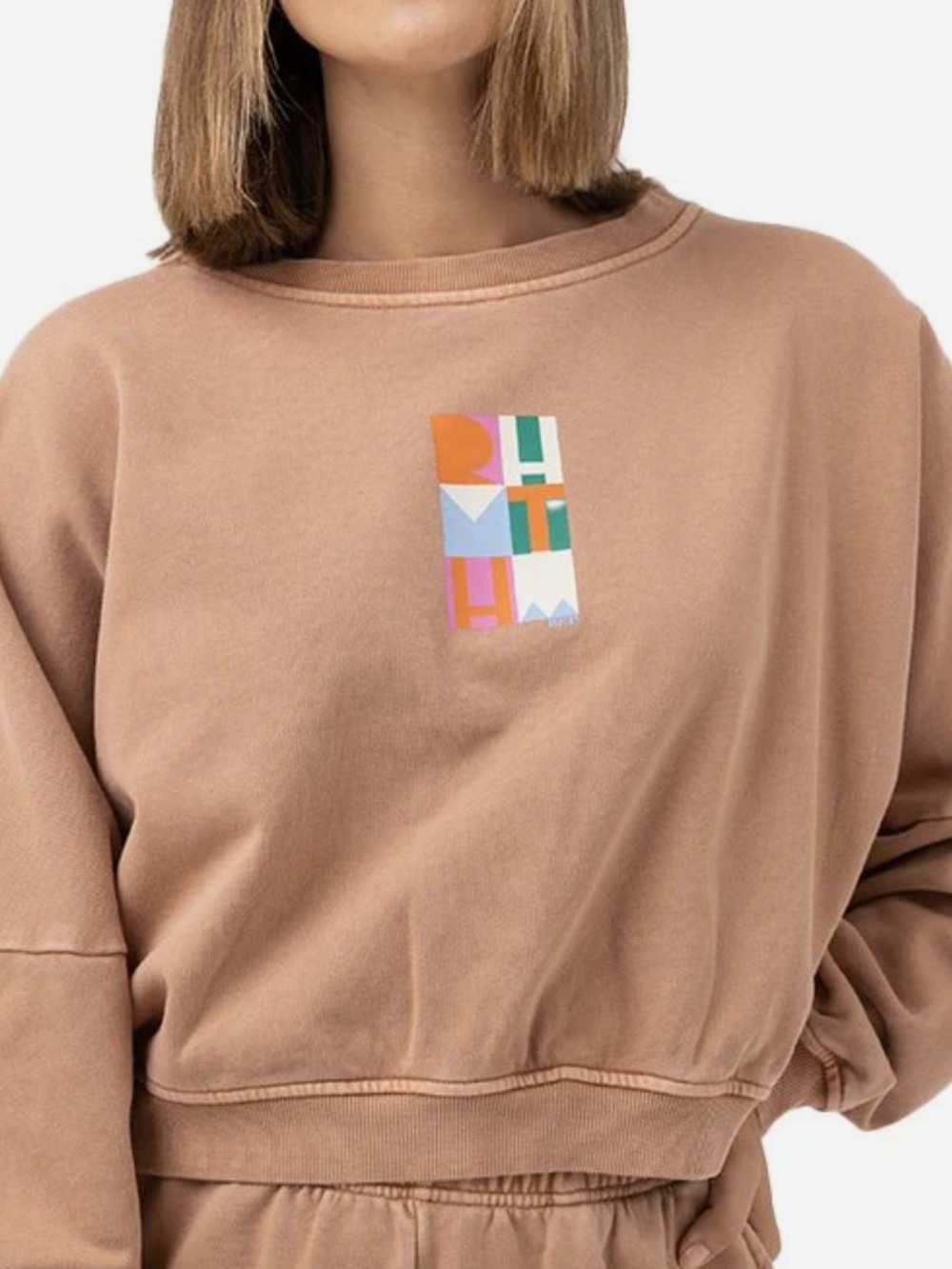 RHYTHM Women’s Cozy Dusty Rose Graphic Sweatshirt! Apricot! L